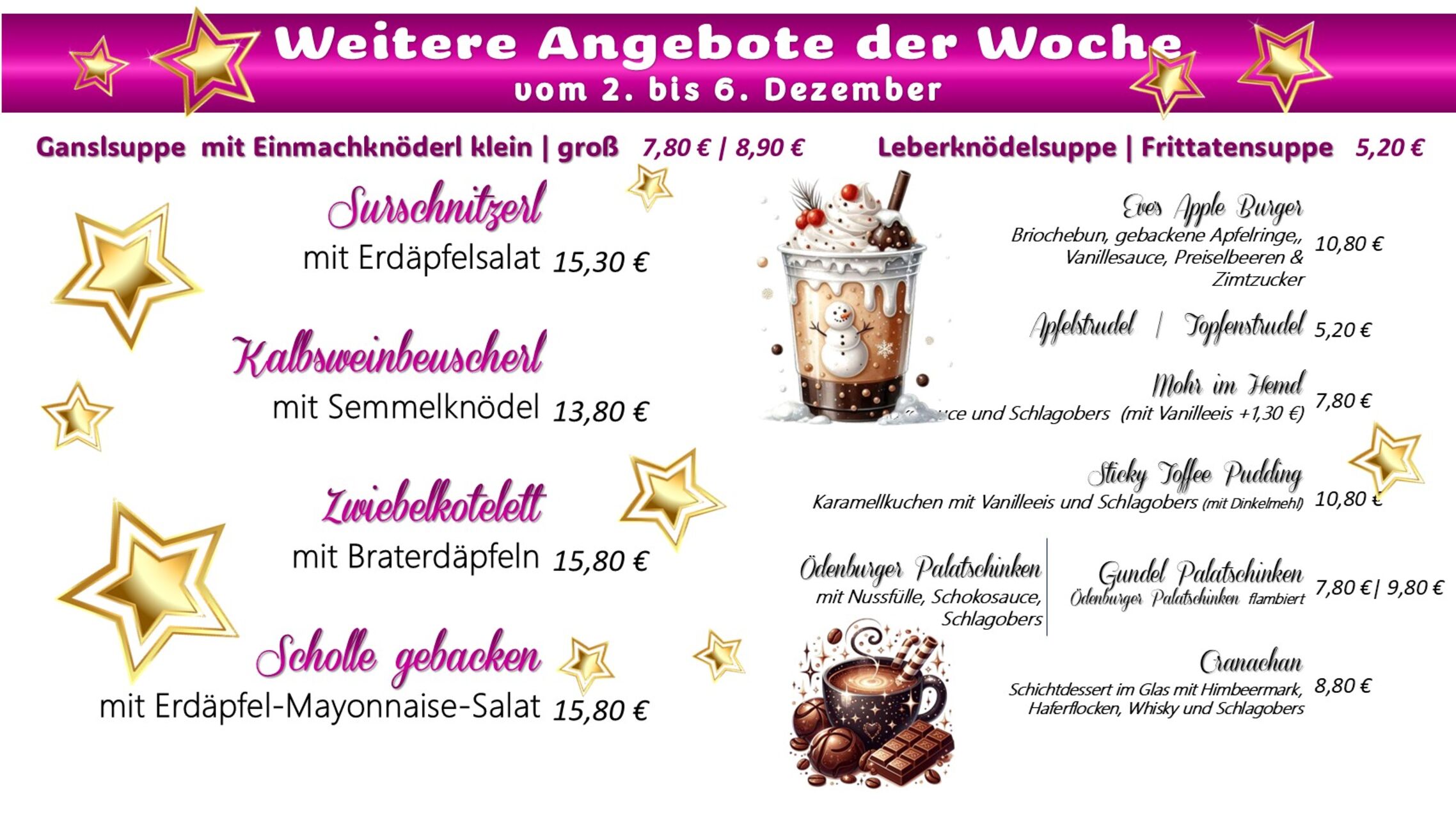 Weitere Speisenangebote der Woche