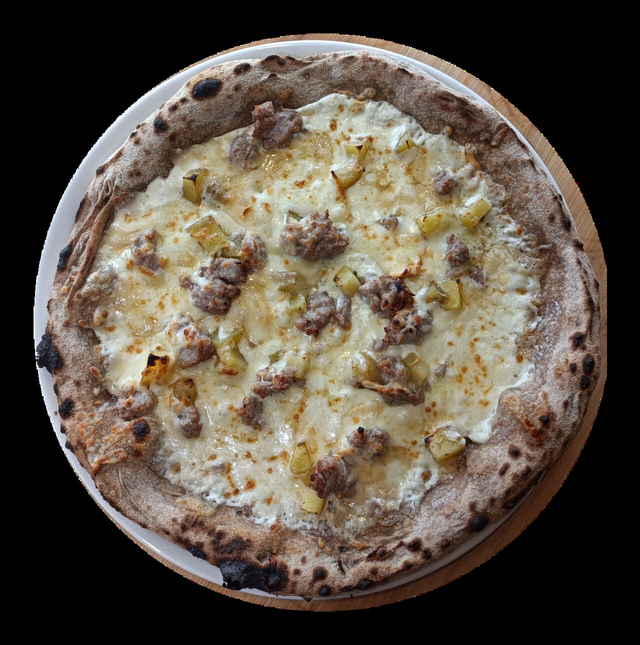 Mars La Campania - Base crème, mozzarella FDL, chair à saucisse, pommes de terre rôties, scamorza