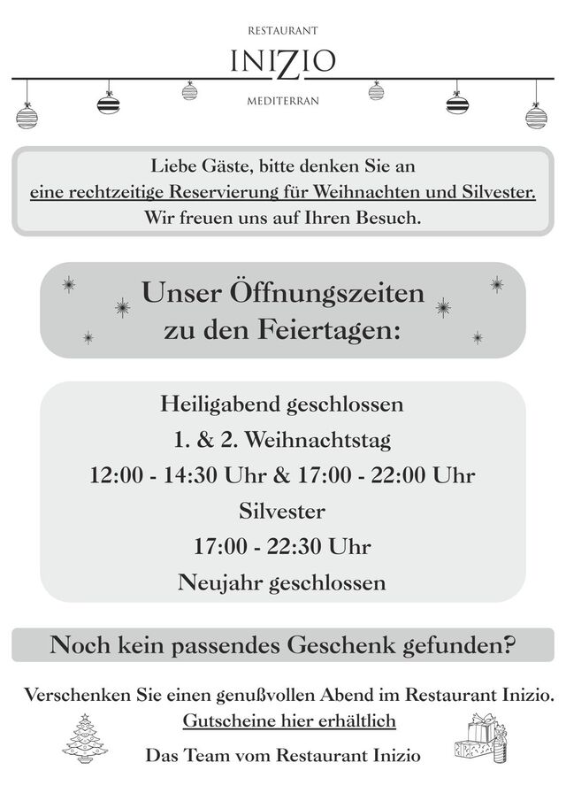 Öffnungszeiten und Reservierungen