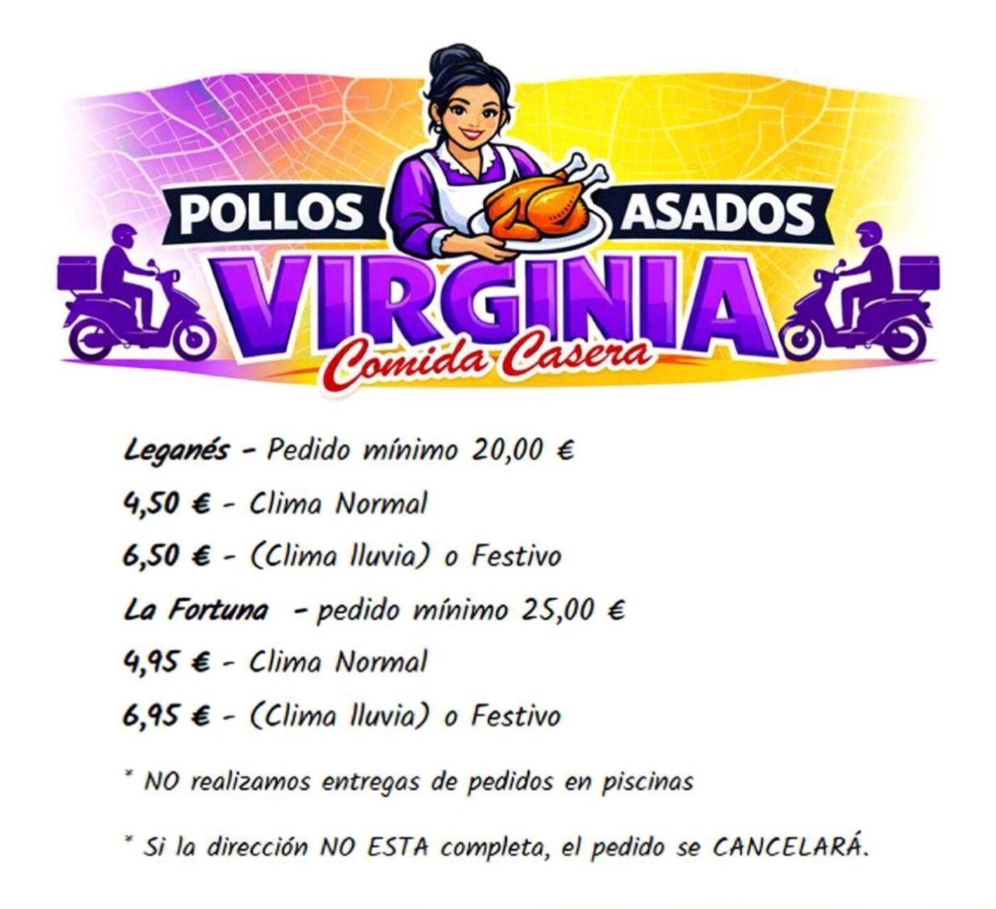 Tarifas del servicio a domicilio