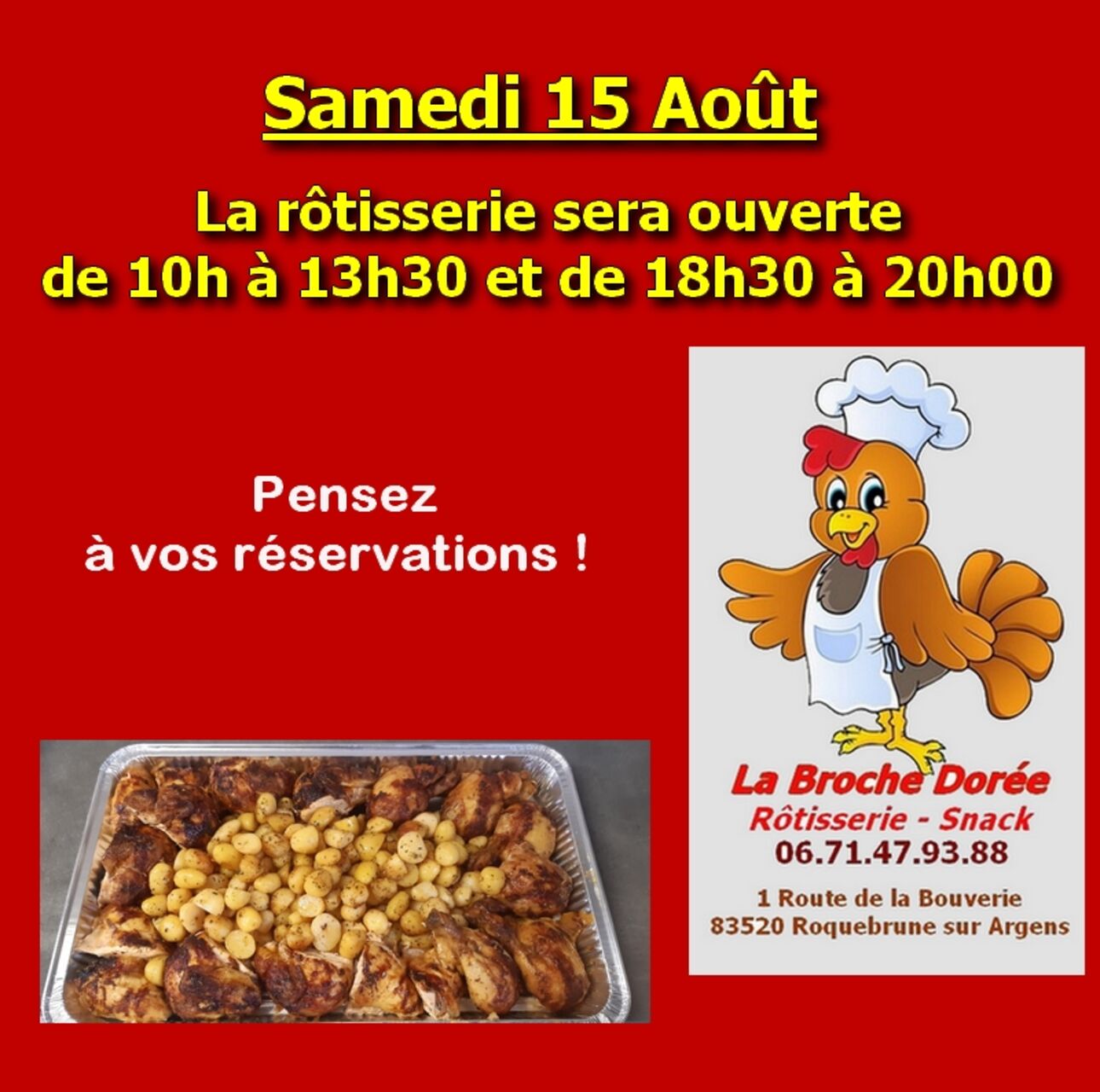 Horaires samedi 15 août