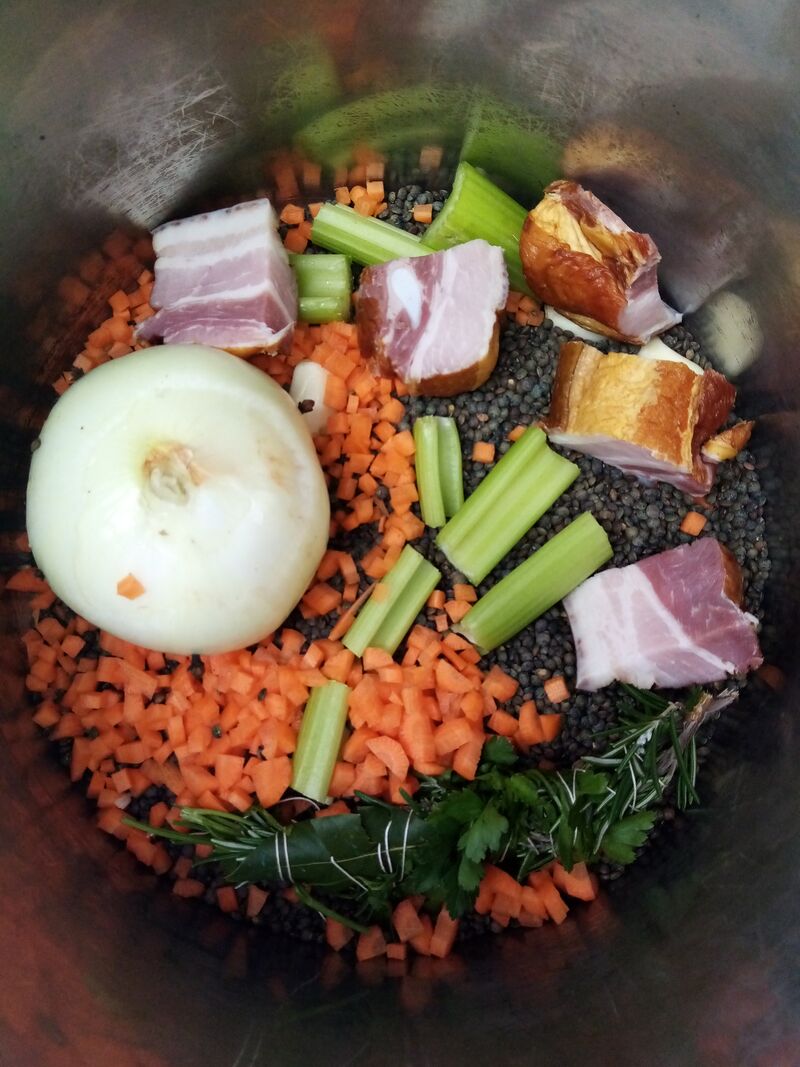 plat à emporter: ingrédients potées de saucisse aux lentilles