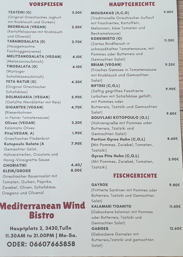 Unsere Speisekarte und Preis Liste für Lieferung od. Abholung 