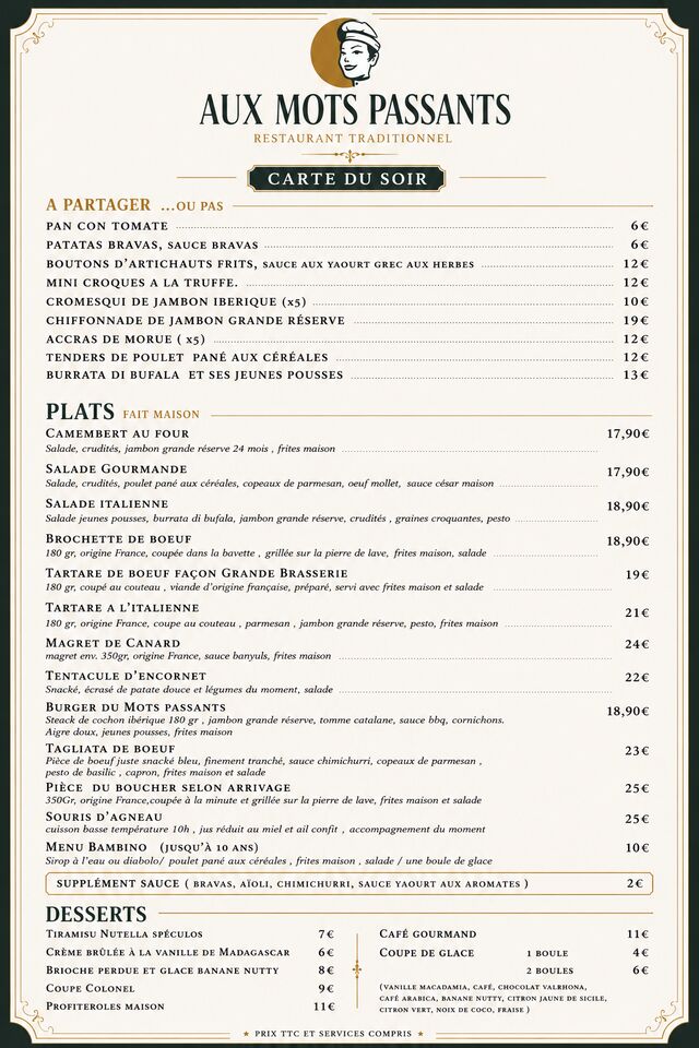 Carte du soir 
