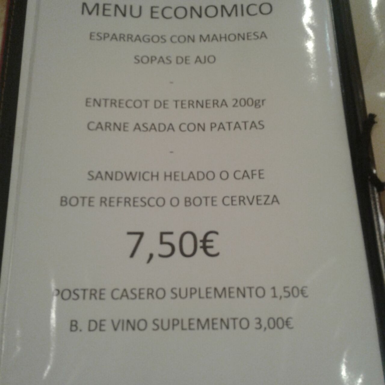 Menu economico de 13:00h a 16:00h por 7,50€