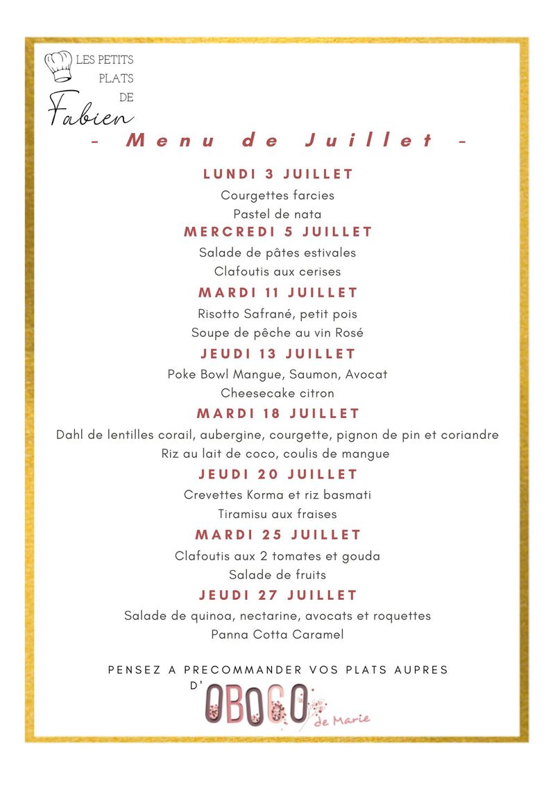 Menu Juillet
