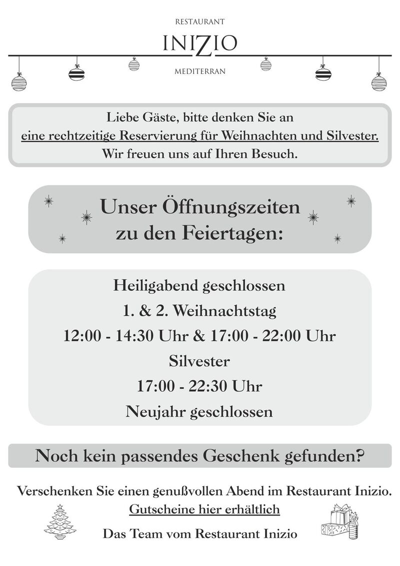 Öffnungszeiten und Reservierungen