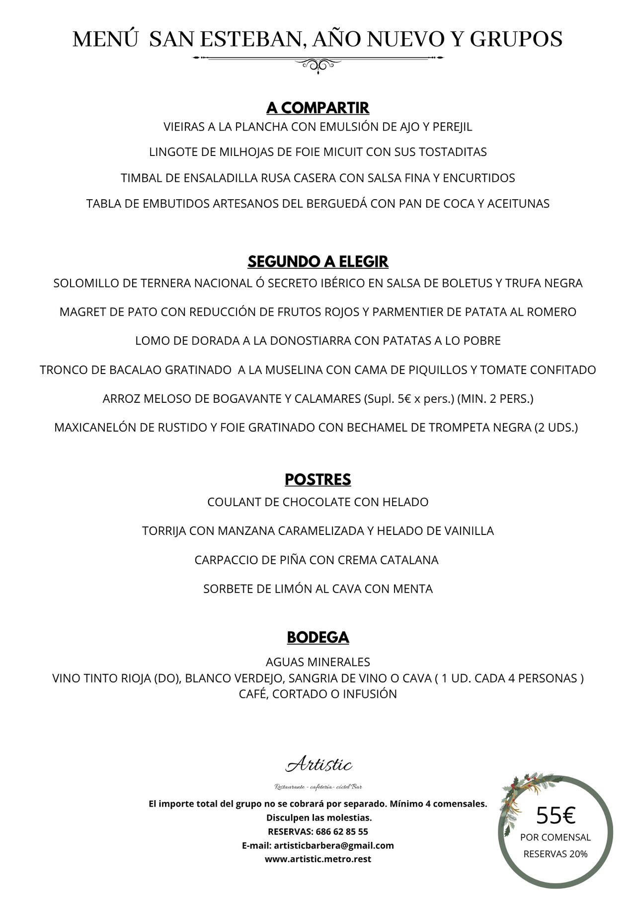 MENÚ GRUPO SAN ESTEBAN , AÑO NUEVO Y GRUPOS