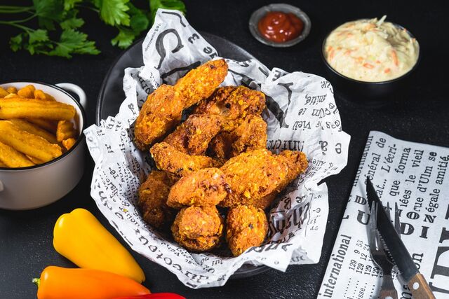 Csirkeszárny menü, sültkrumpli coleslaw