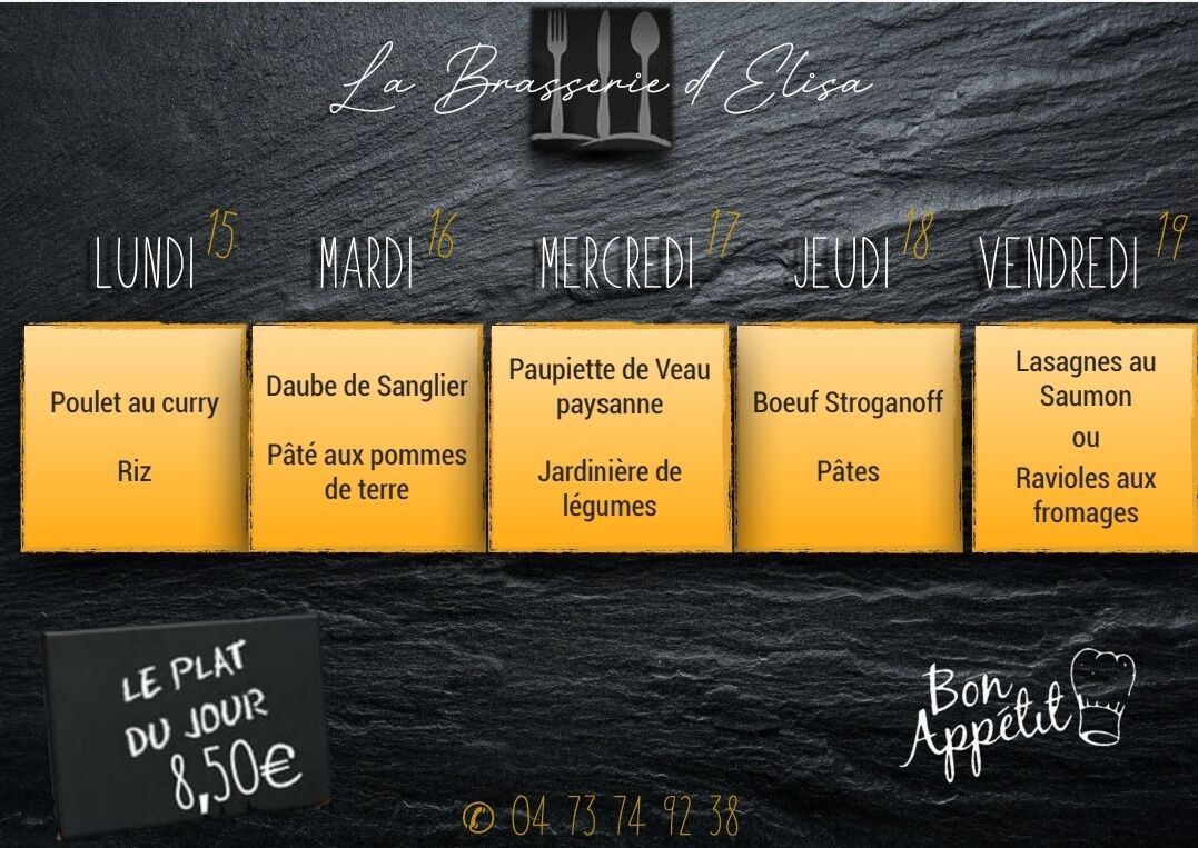 PLATS DU JOUR DE LA SEMAINE