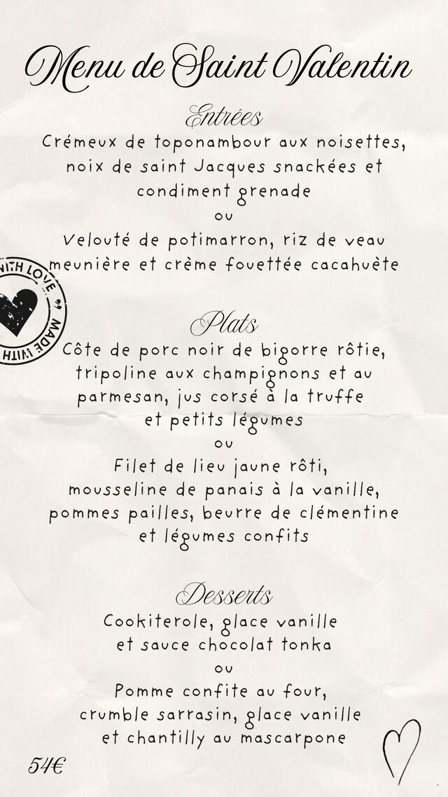 Menu spécial saint Valentin