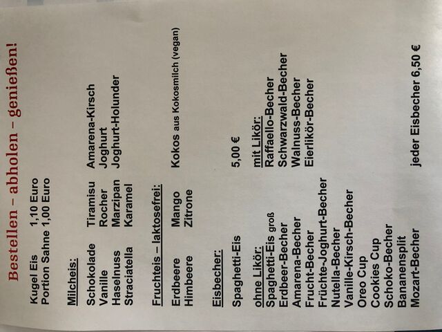 unser Eissortiment - ausschließlich zum Abholen - in Corona-Zeiten