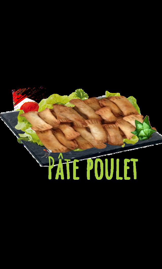 pâté de poulet ; une pâte fait maison fourré d'une farce épicer et de viande au choix ,poulet ,boeuf, ou poisson 