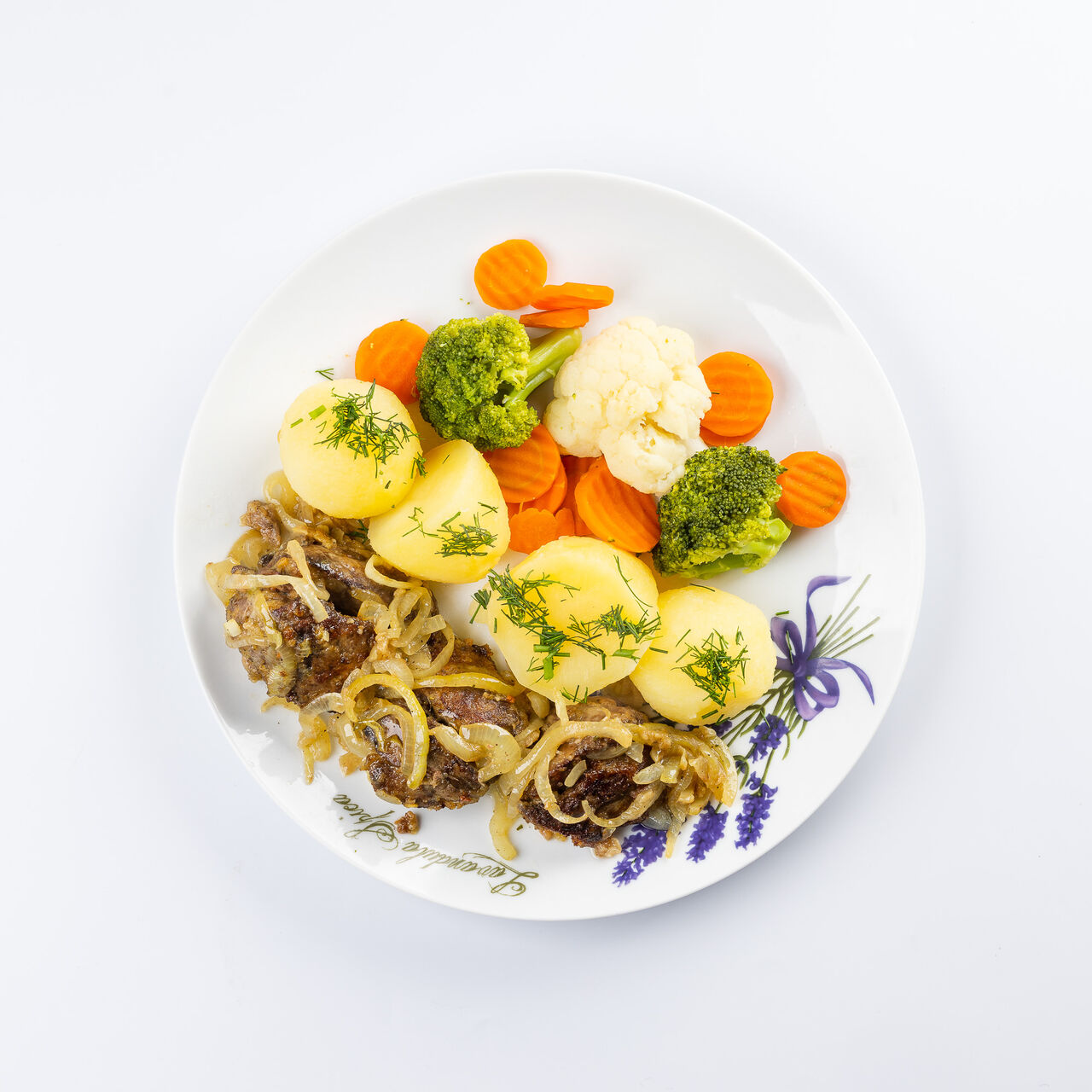 Wątróbka z ziemniakami i zestawem surówek