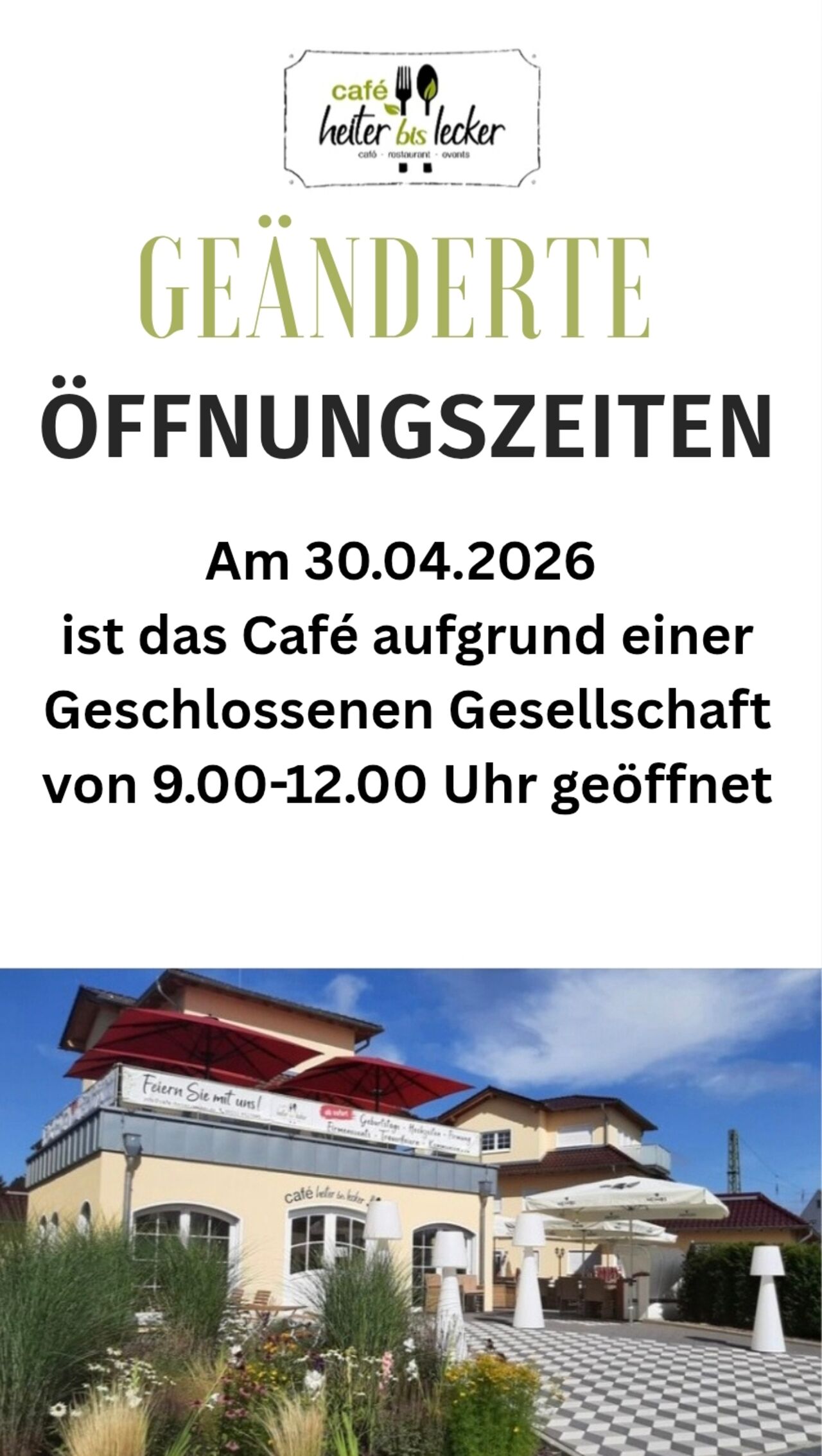 Geänderte Öffnungszeiten