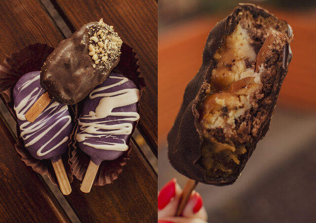 Ескімо Снікерс - арахіс, карамель, шоколадний бісквіт.
Чорна Смородина - курд з натуральної чорної смородини, шоколадний бісквіт