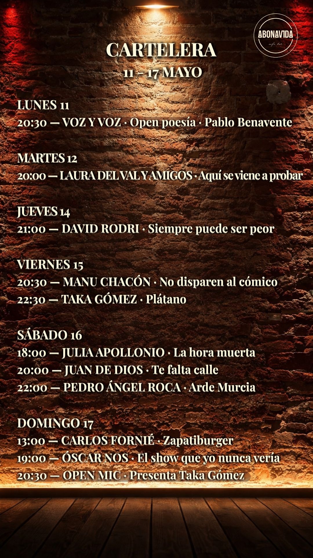 Cartelera del 11 al 17 mayo