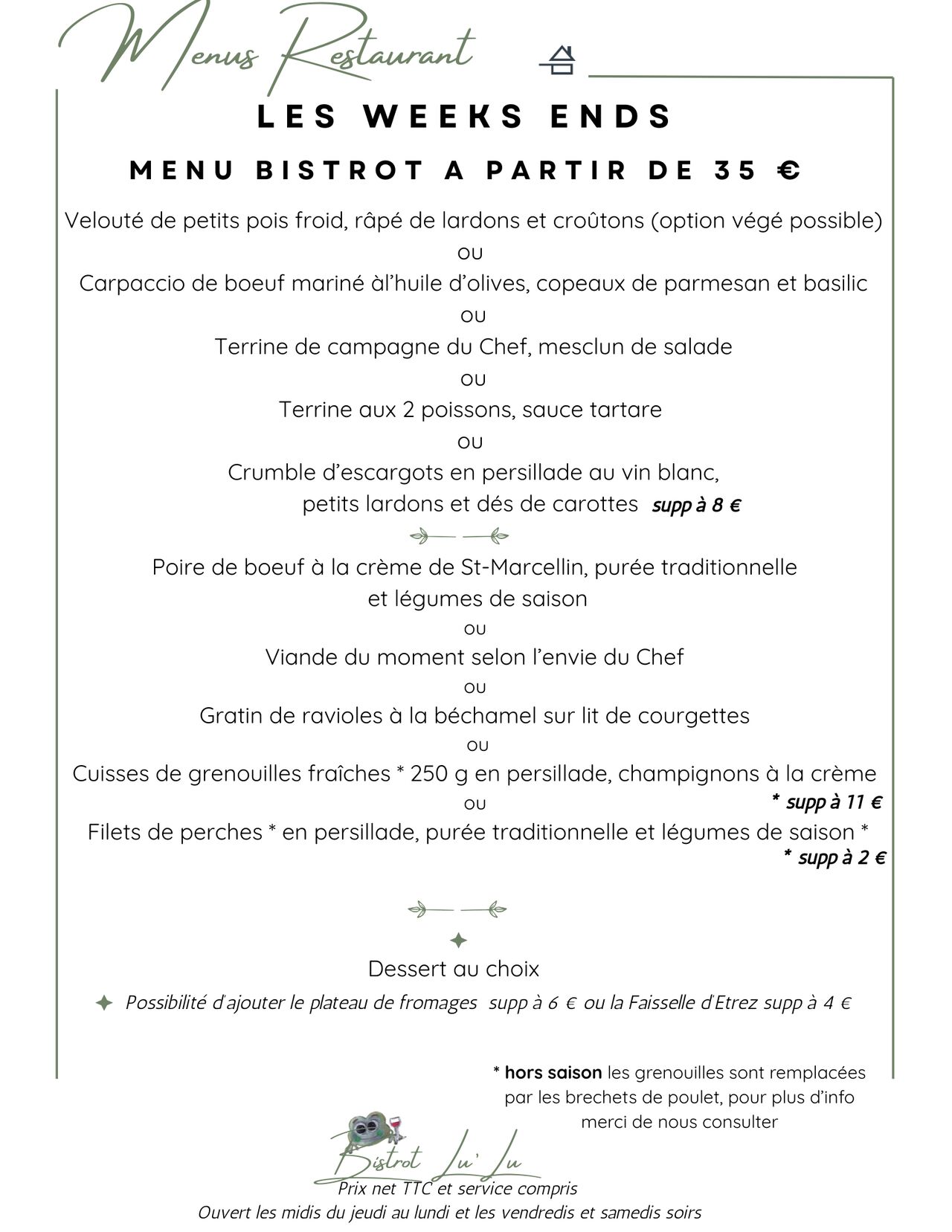 MENU WEEK END