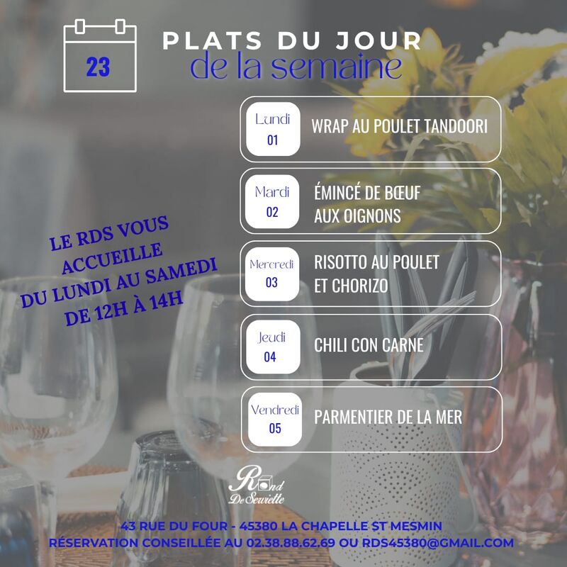 PLAT DU JOUR DE LA SEMAINE