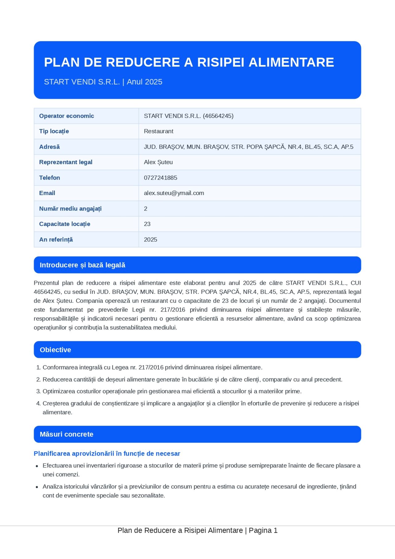 PLAN DE REDUCERE A RISIPEI ALIMENTARE