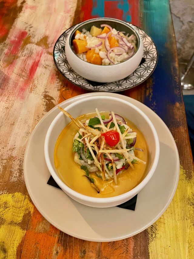 Ceviche façon moqueca de Bahia maïs blanc et patatte douce