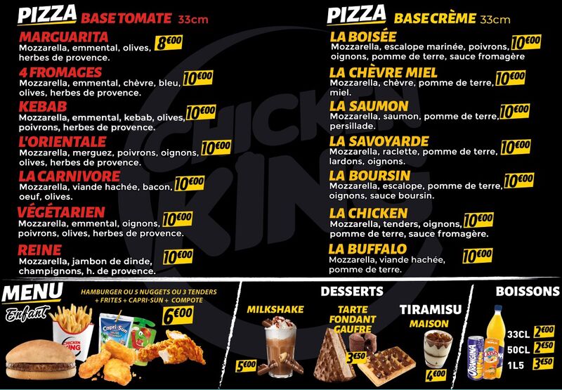 Nos pizzas, nos desserts et nos menu enfants