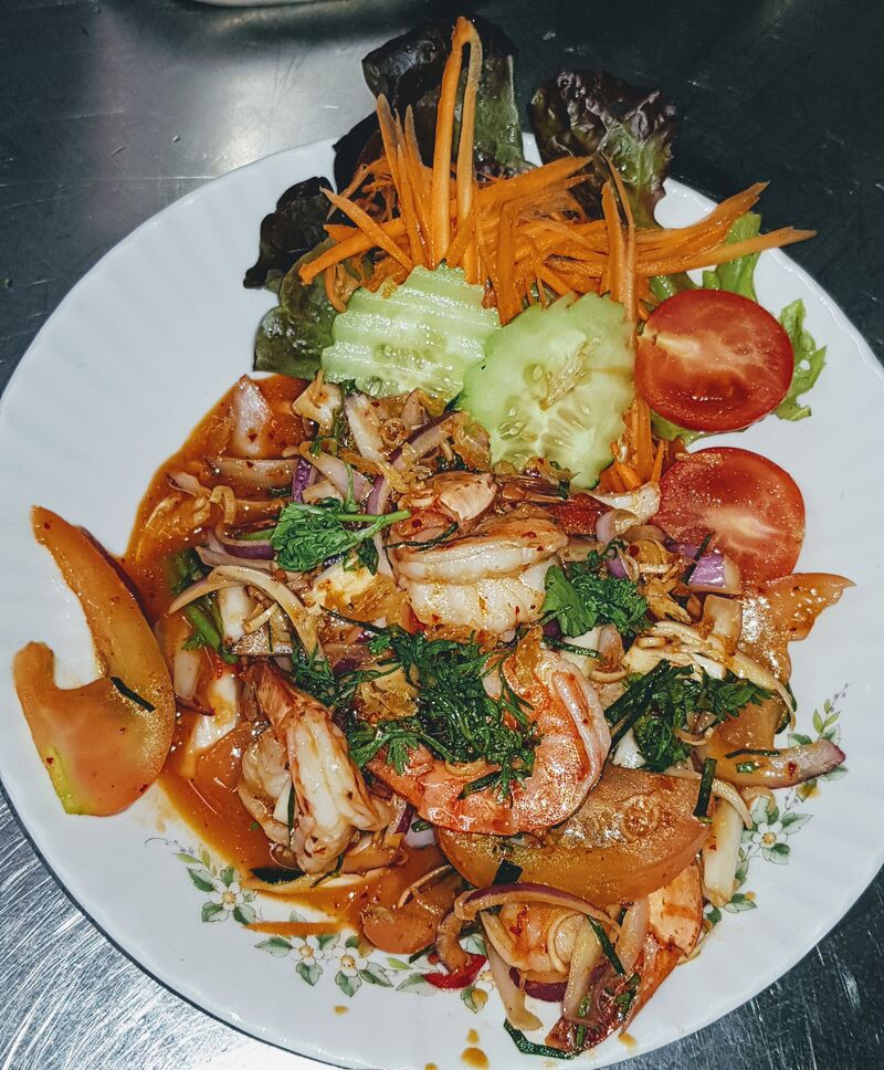 Nr. 11 Thaise salade van scampi’s met een mengeling van citroengras, verse munt en citroensap