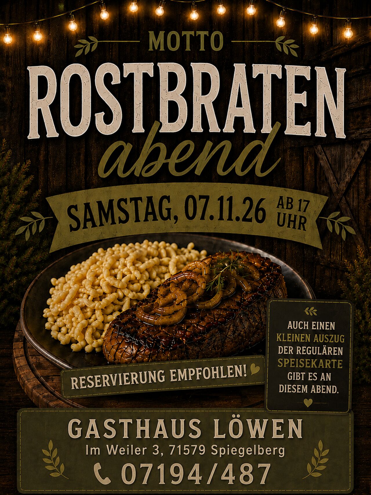 Save the Date - Rostbratenabend am Samstag, 07.11.26
