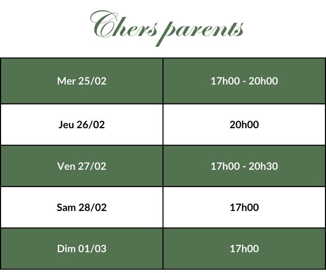 Chers parents - Horaires