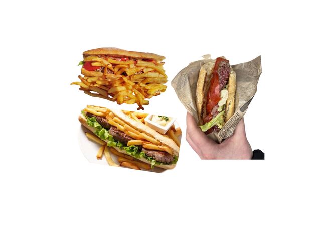 Améri'KA, pain frais steak haché frais, salade tomate oignons crus ou compotés sauce au choix accompagné de frites maison