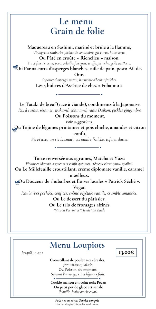 MENU GRAIN DE FOLIE ET LOUPIOTS