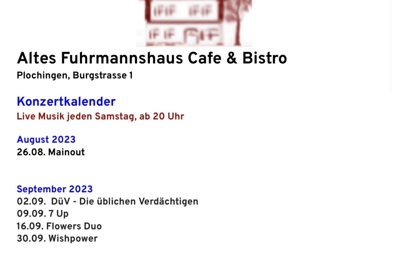 Konzertkalender August September 2023