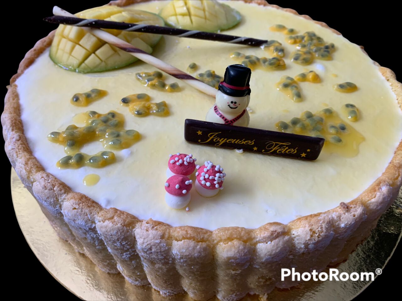 Charlotte mangue fruits de la passion
Biscuit cuillère bavaroise vanille 