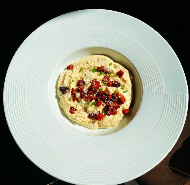 Emulsion de tortilla & chorizo grillé