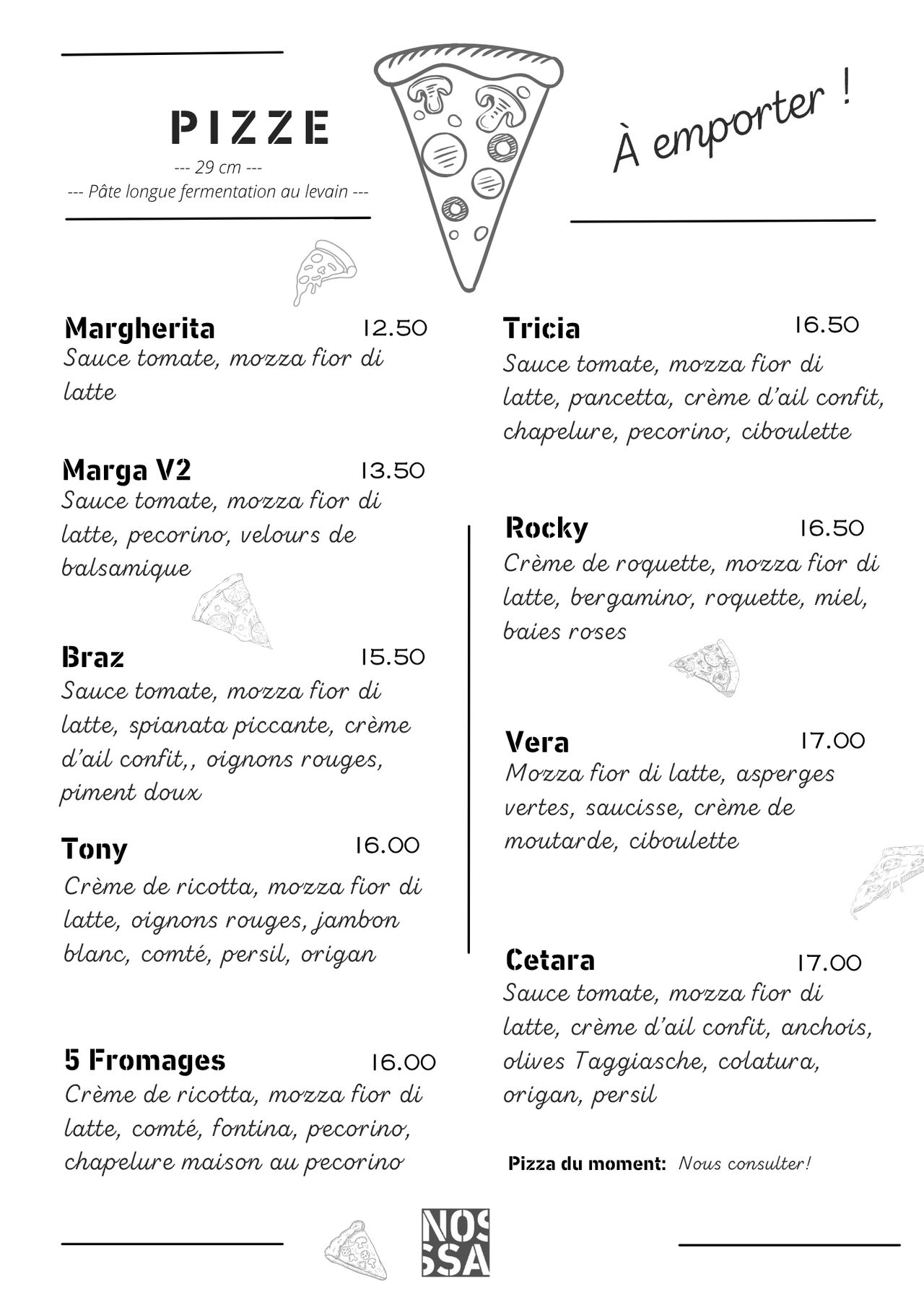Menu Pizza Printemps 2026