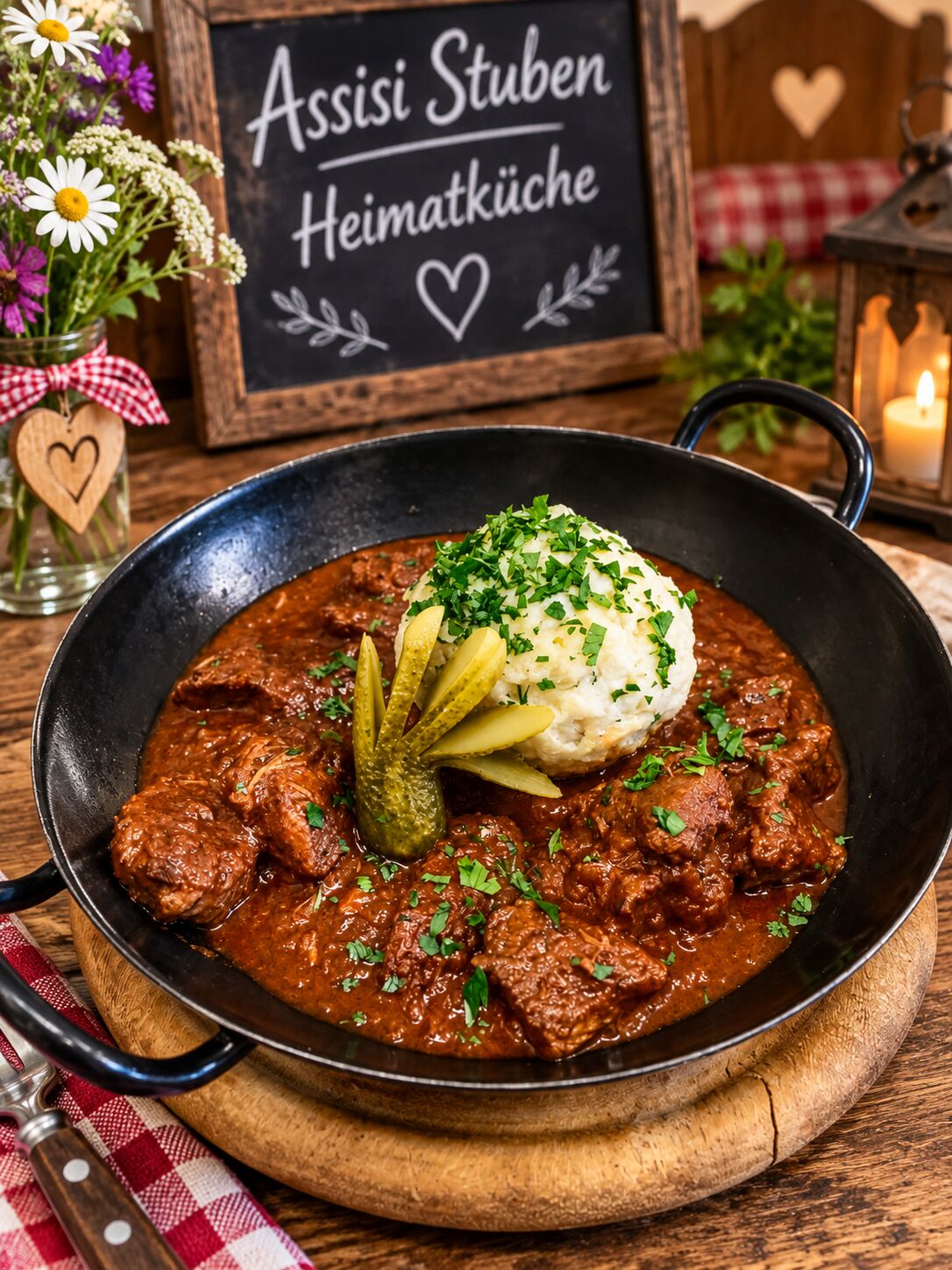 Rindergulasch mit Semmelknödel 