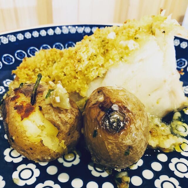 Morue avec croute de pain à l'ail