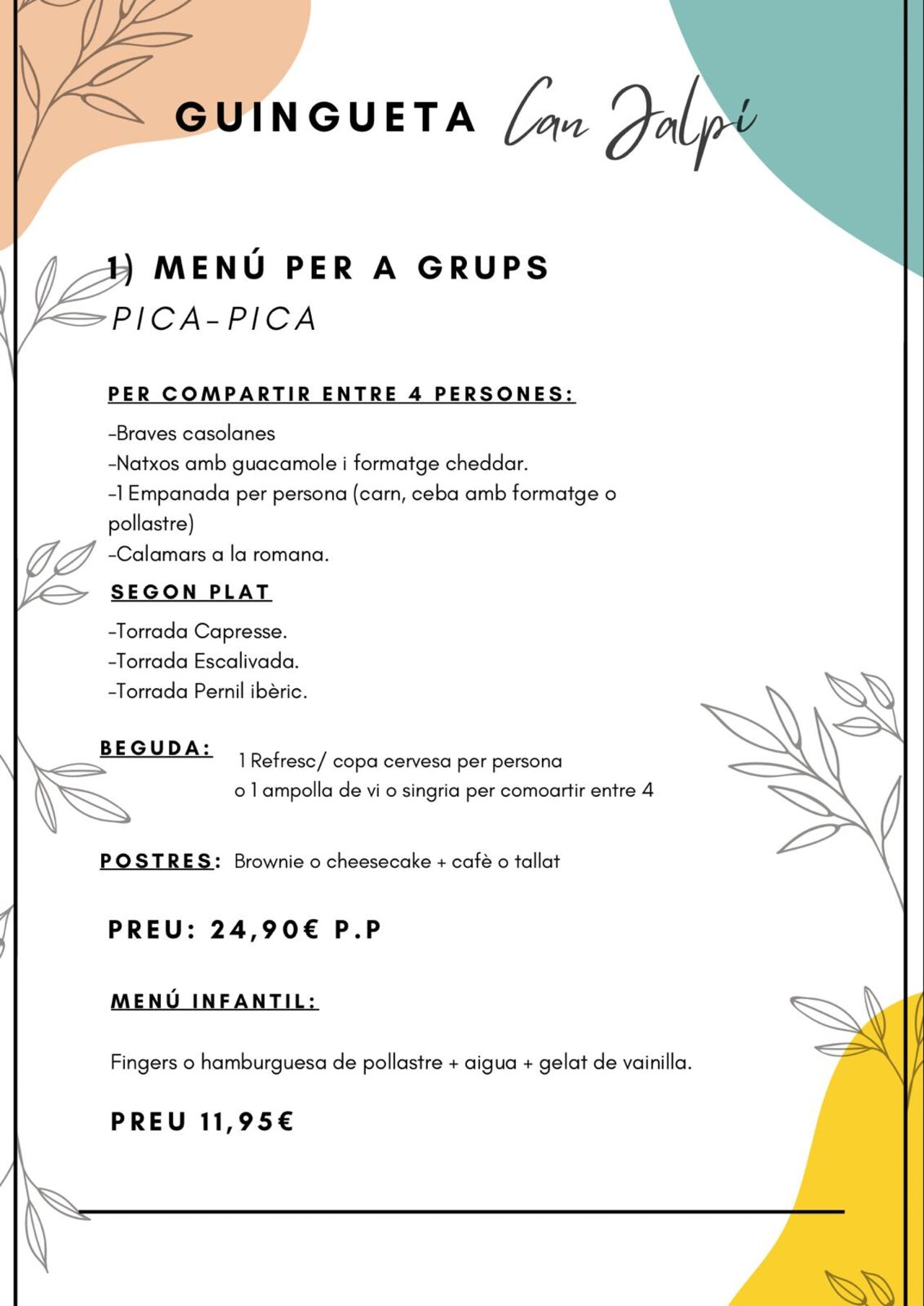 Menú per a Grups 1