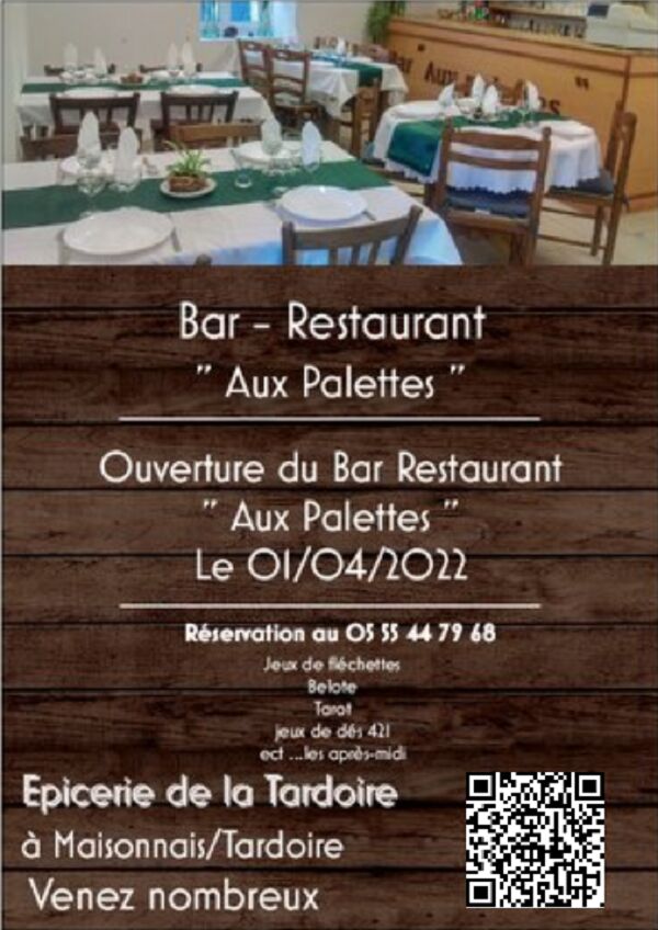 ouverture du Bar / Restaurant le 01/04/2022
