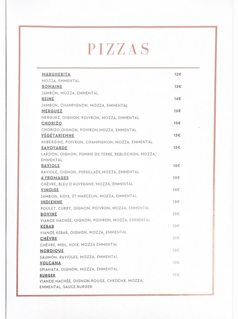 Carte des pizzas 