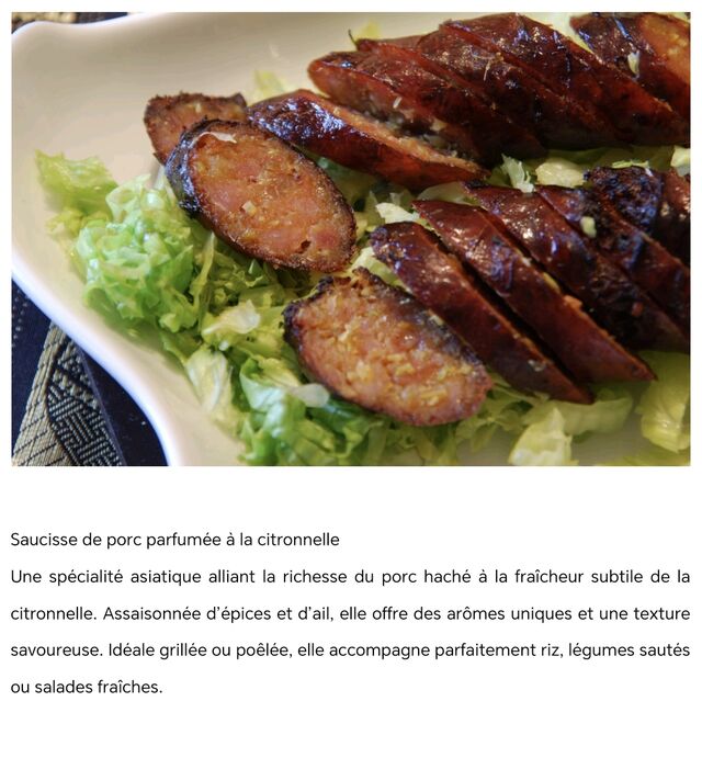 Saucisse de porc parfumée à la citronnelle 