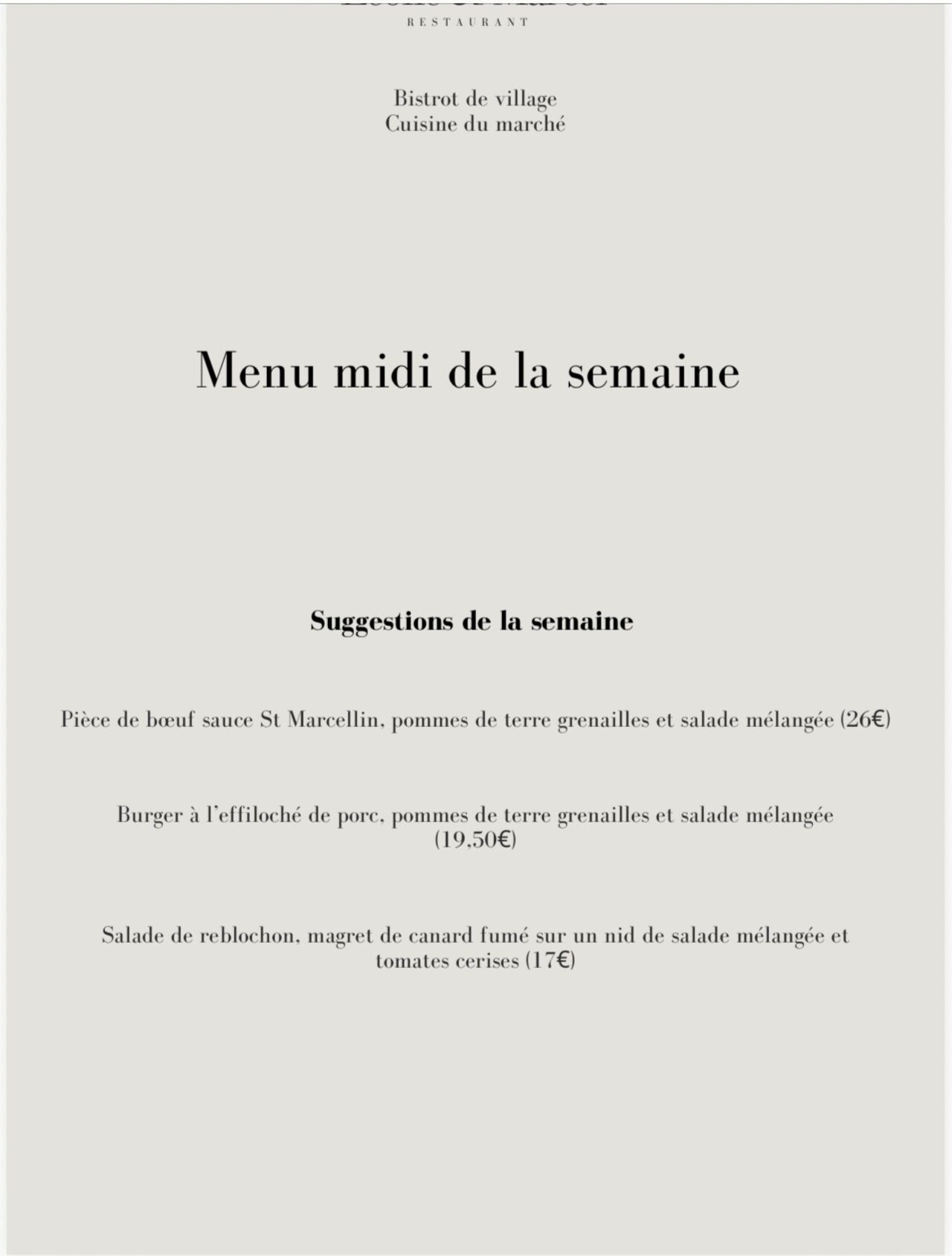 SUGGESTIONS DU 20 AU 24 AVRIL MIDI