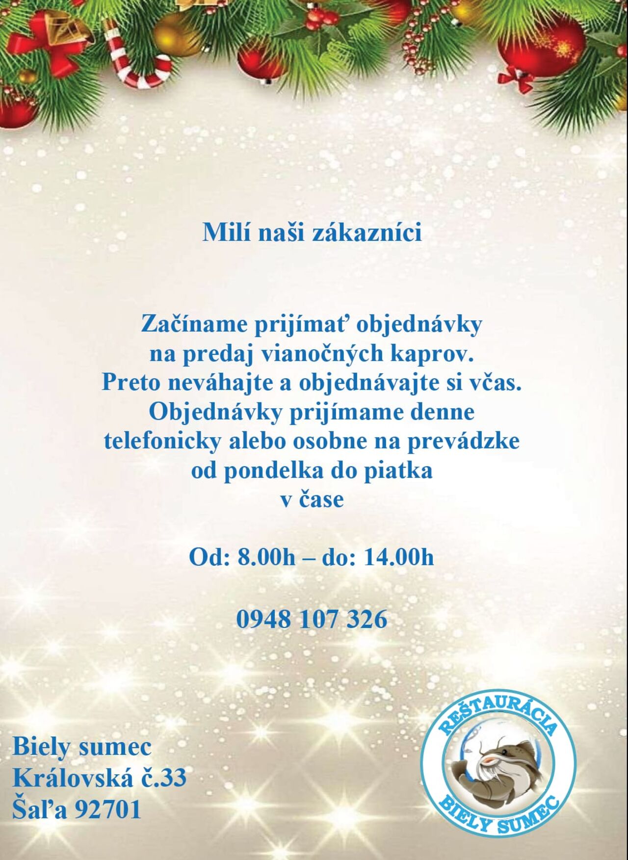 Predaj Vianočných kaprov.