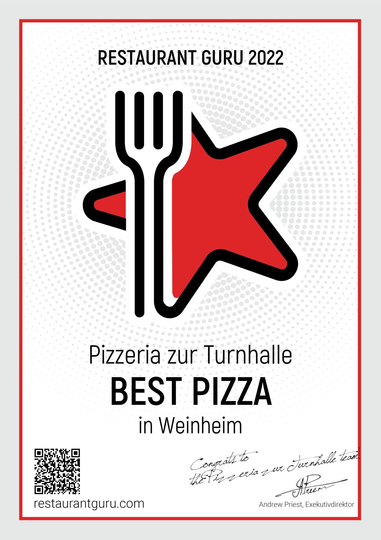 Auszeichnung Für die Beste Pizza in Weinheim 2022