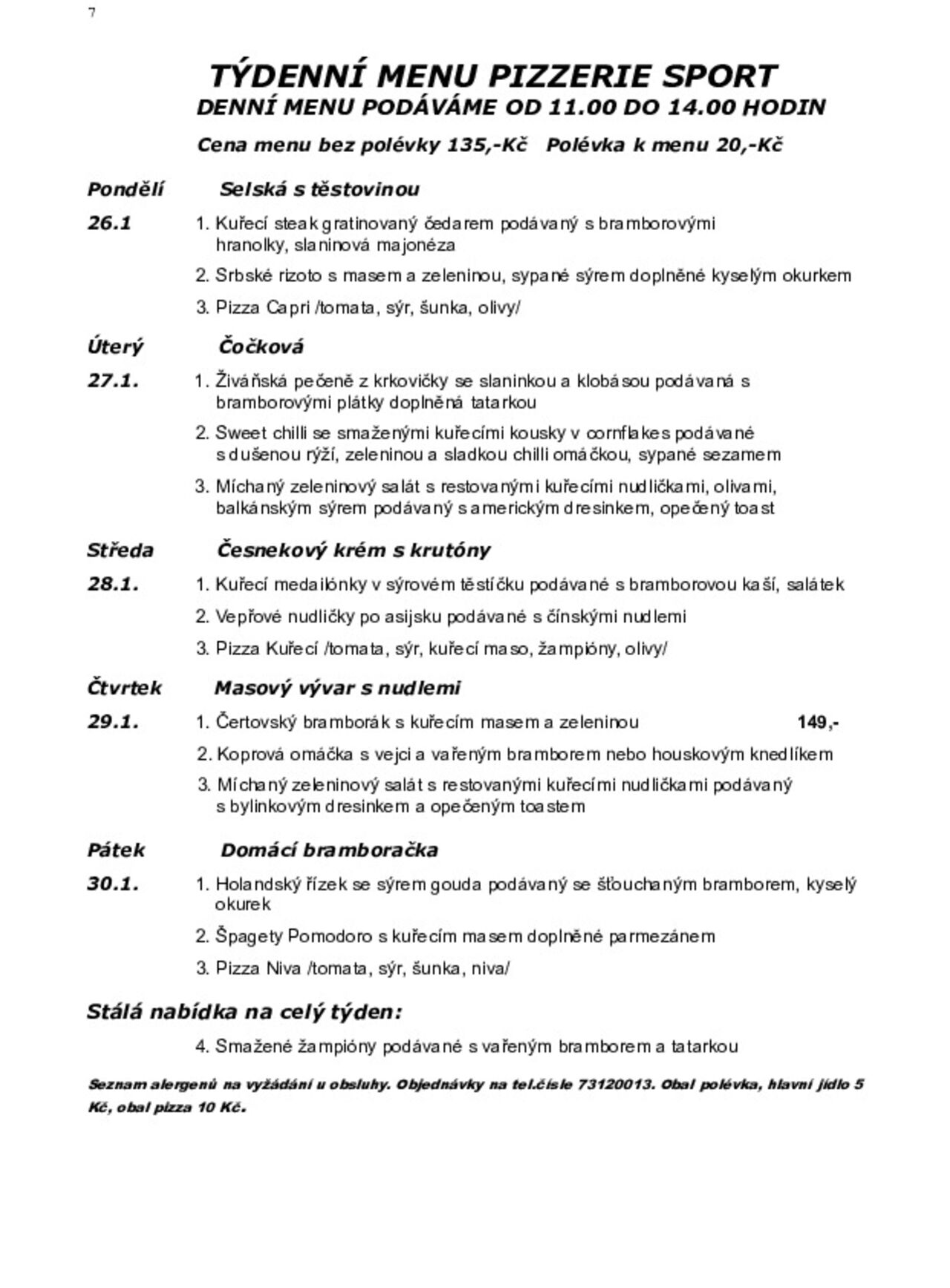 Týdenní menu 26.1.2026-30.1.2026