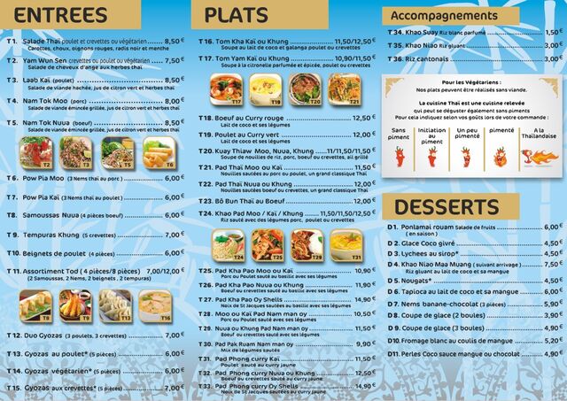 Carte Thaï Vente à emporter
Restaurant Thaïlandais Landerneau