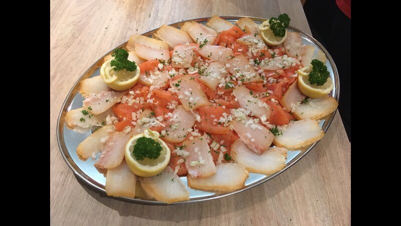 onderdeel van koud buffet/gerookte zalm en heilbot