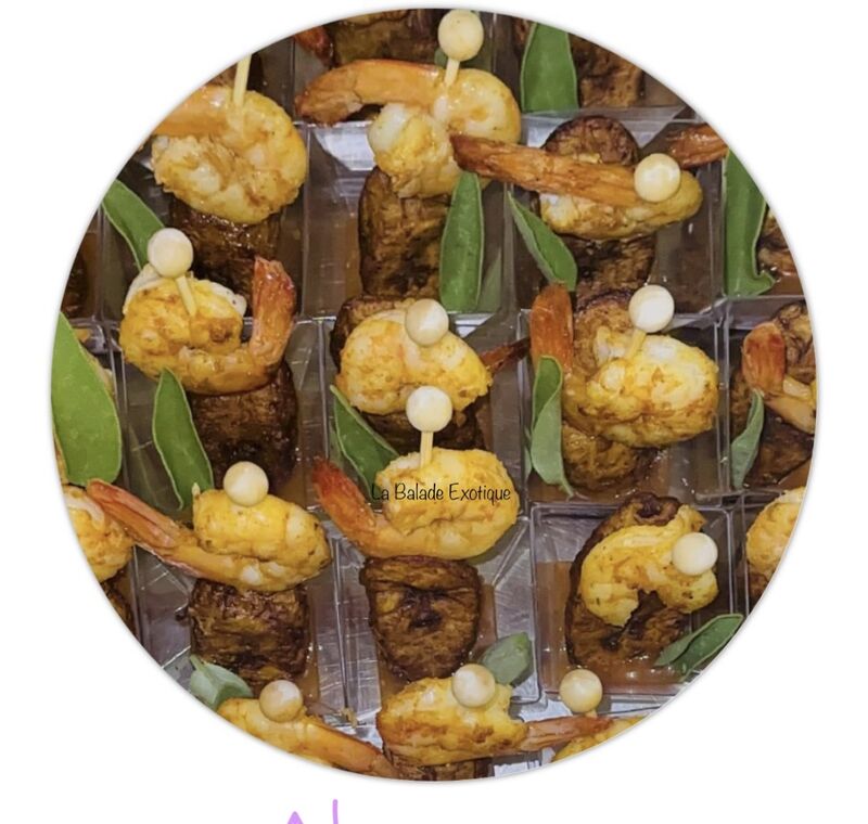 Verrines crevettes bananes plantains sauce 