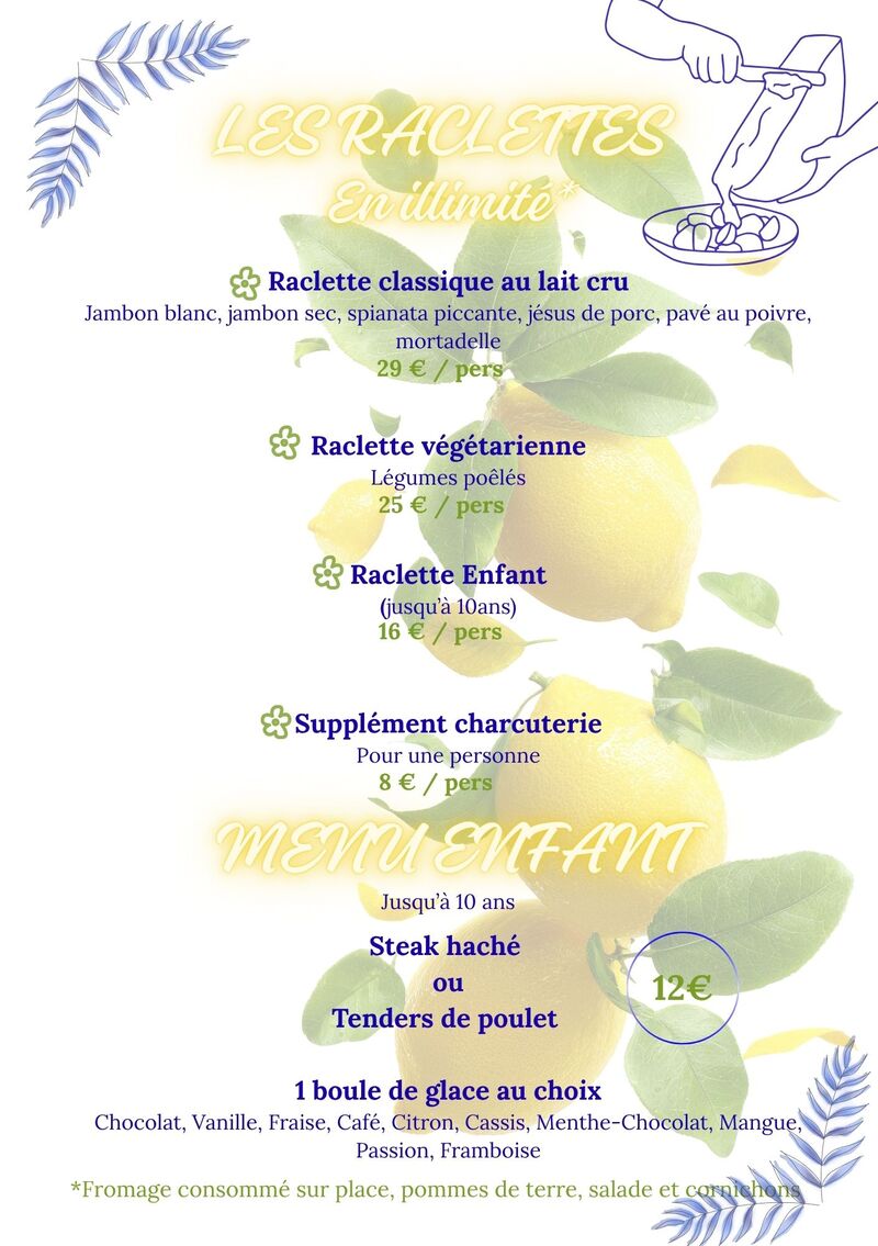 Raclettes et menu enfant