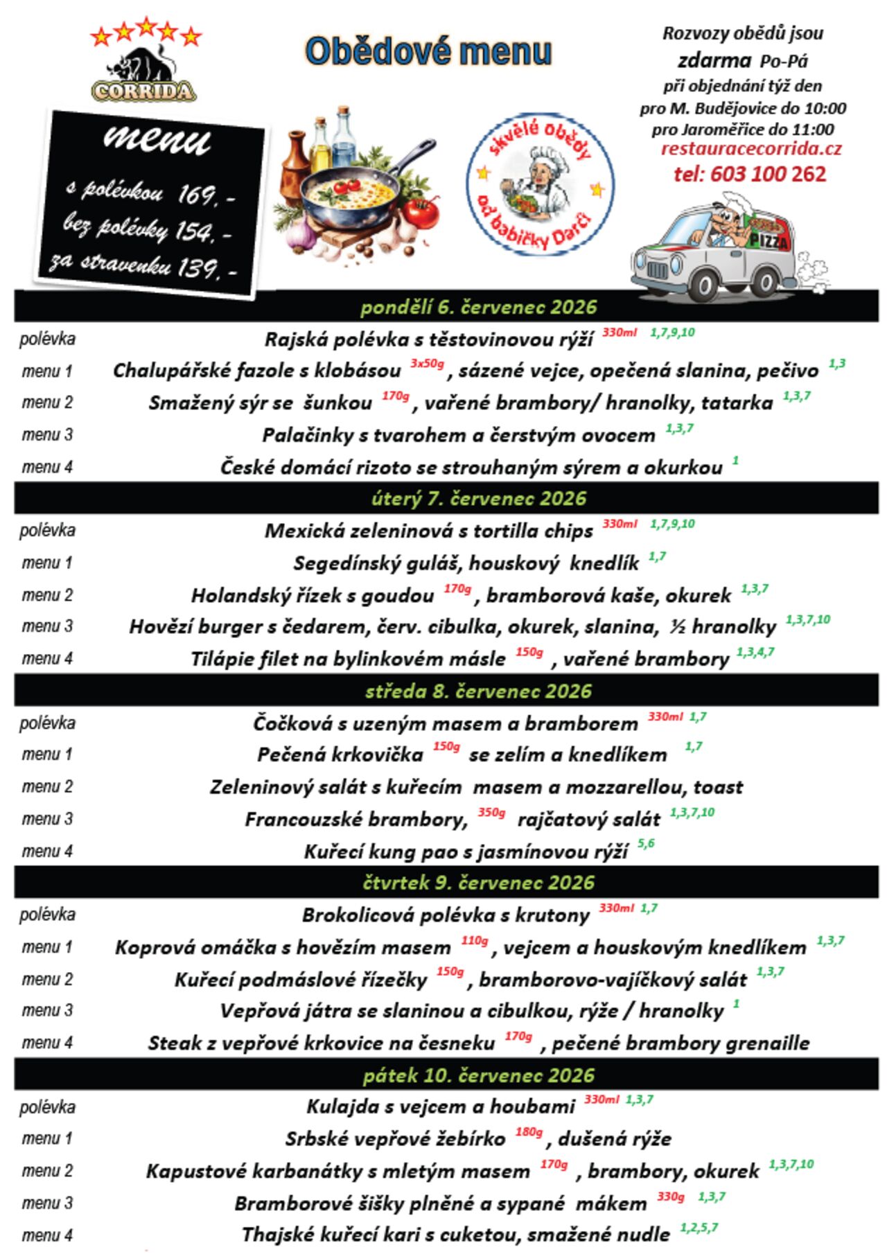 Obědové menu 6. až 10.7.2026